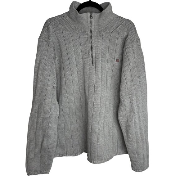 Ralph Lauren Polo Jeans Co. Size XXL Grey Ribbed Half-Zip Sweater 100% Cotton - Picture 1 of 7